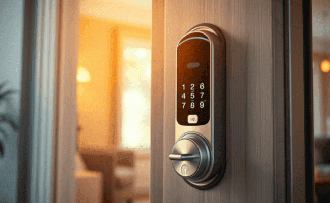 fechadura eletrônica em porta de casa inteligente