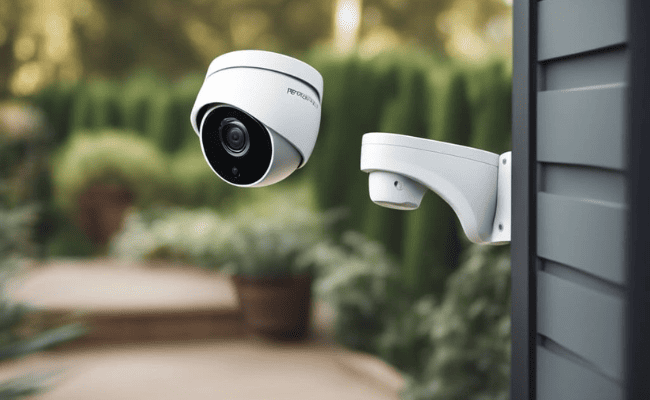 Elementos visuais de segurança (câmera ) simbolizando proteção e controle.